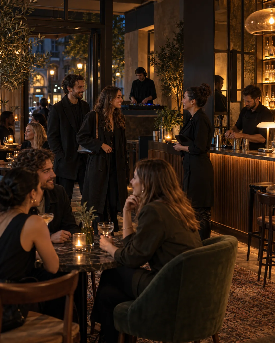 Guests gathering inside an independent bar during an evening programme